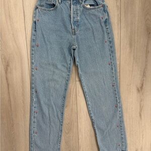 PacSun Light Blue Women's Jeans with Floral stitching 23